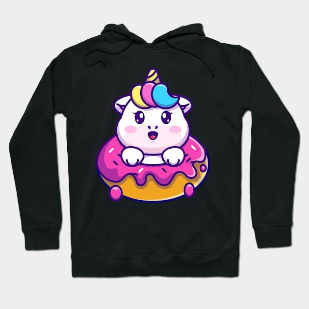 Cute baby unicorn with doughnut cartoon Hoodie by Wawadzgnstuff